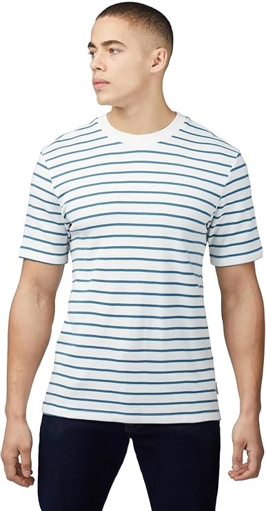 BEN SHERMAN Men's Waffle Stripe T-Shirt, Size L, Snow White, BS0075884. RRP