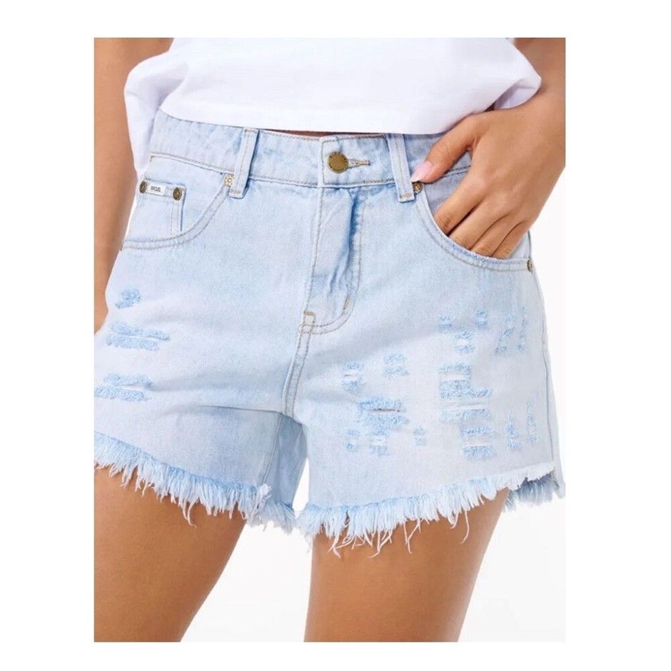 2 x RIP CURL Women's Sophie Denim Shorts - Light Blue, Size 24. RRP: $79.99