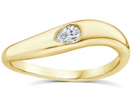 9K YELLOW GOLD 0.12ct F VS LAB DIAMOND PEAR WAVE RING