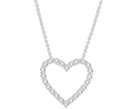 9K WHITE GOLD 0.50ct F VS LAB DIAMOND OPEN HEART NECKLACE 40+5cm
