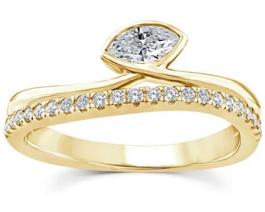 9K YELLOW GOLD 0.33ct F VS LAB DIAMOND MARQ DOUBLE RING