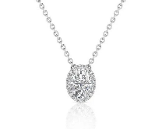 9K WHITE GOLD 0.55ct F VS LAB DIAMOND OVAL NECKLACE 40-45cm