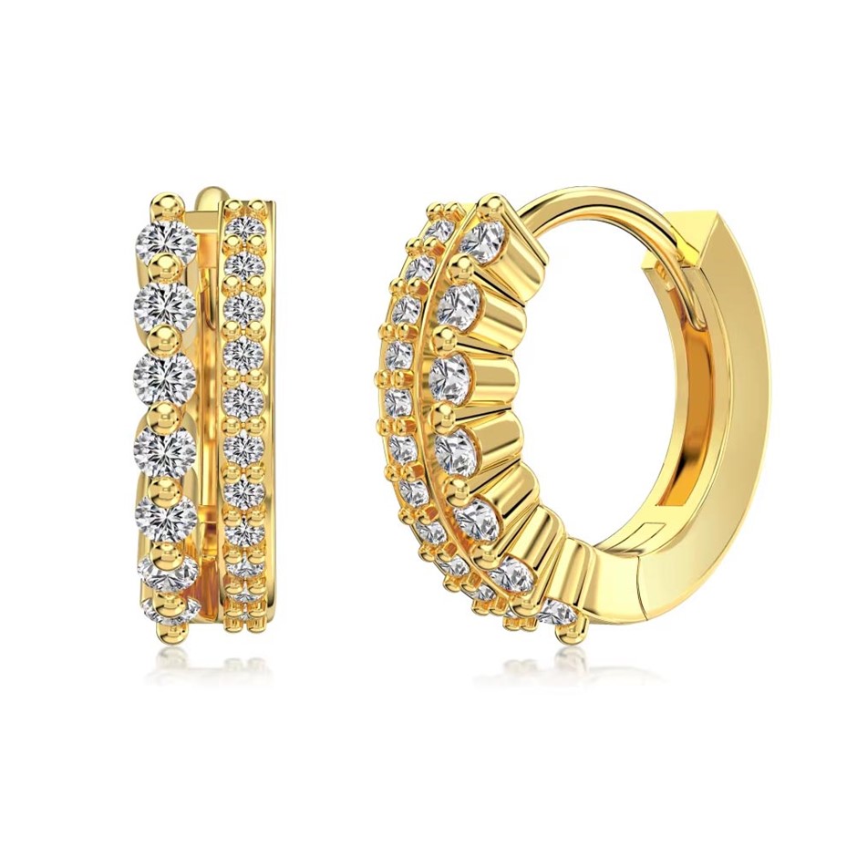18K Gold Filled 925 Silver Simulated Diamonds Hoop Earrings