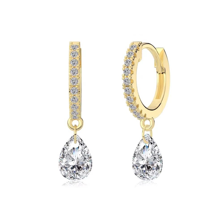 Teardrop 14K Gold Filled 925 Silver Simulated Diamonds Hoop Earrings