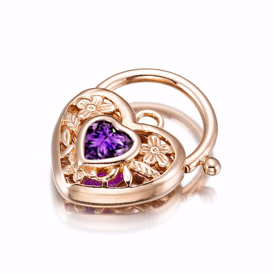 BIJ'OR-18ct Heavy RoseGold Plated Purple Filigree Heart Locket-USA,RRP $59