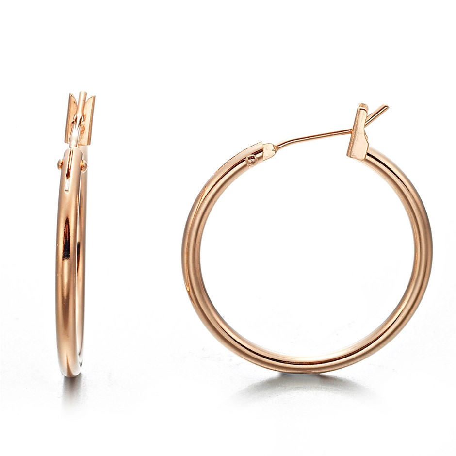 BIJ'OR-18ct Heavy Rose Gold Plated Medium 23mm Hoop Earrings  - USA,RRP $35