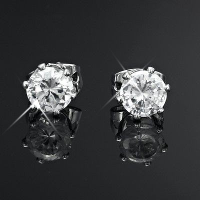 BIJ'OR-925 Sterling Silver Plated & Simulated Diamond Stud Earring-RRP $18