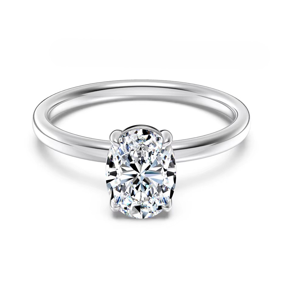 2.00ct Oval Cut GRA Certified Moissanite 925 Sterling Silver Ring - Size 6