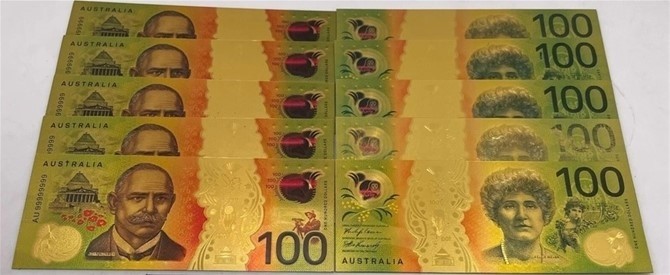 5 pcs/lot New Australia Gold Banknote Cards Coloured $100 Gold Plated