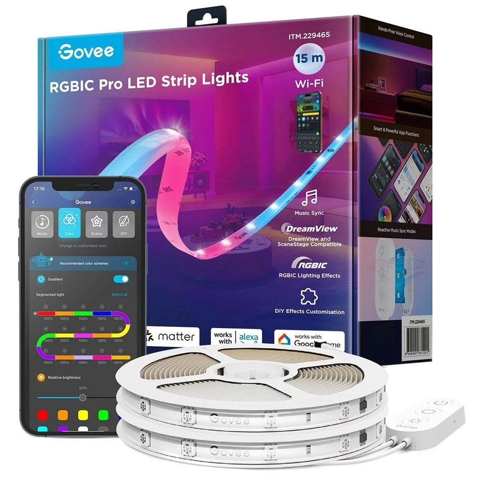 GOVEE RGBIC Pro LED Strip Lights, 15m.