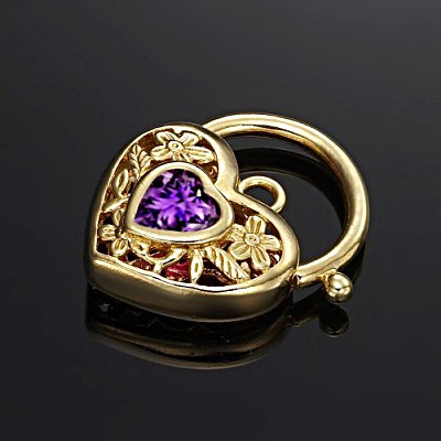 BIJ'OR-18ct Heavy Yellow Gold Plated Purple Filigree Heart Locket,RRP $59