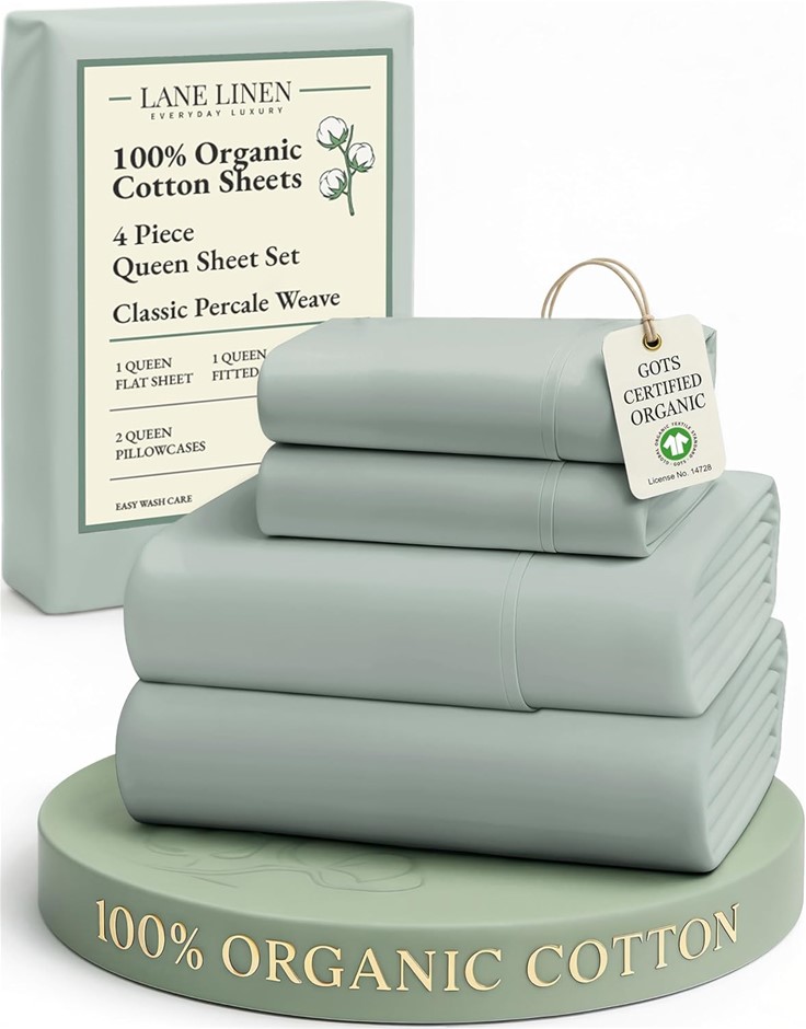 LANE LINEN 100% Organic Cotton Queen Sheets, Doubley Elasticised Soft & Com