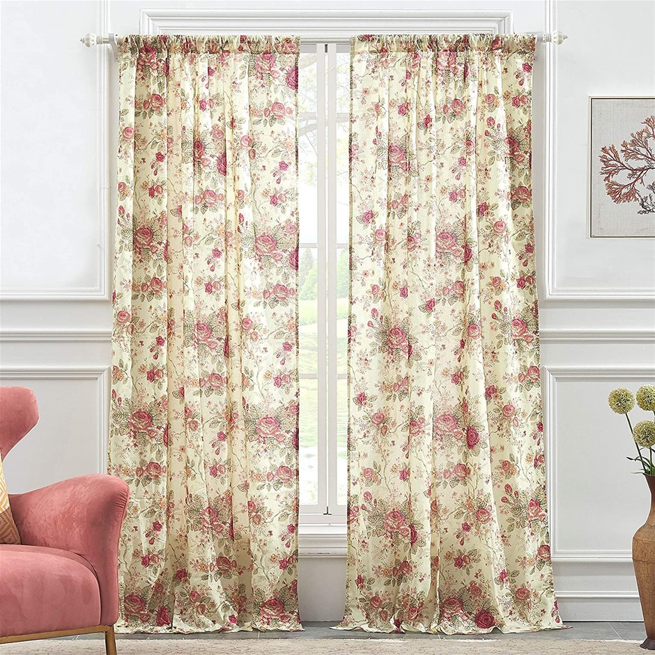 GREENLAND HOME Antique Rose Curtain Panel Pair, 42 x 84", Rod Pocket Style.