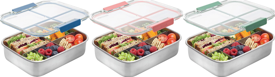 BUNDLE of Smash Stainless Steel Bento Lunch Box, 5 Compartments, Sage/Blue/