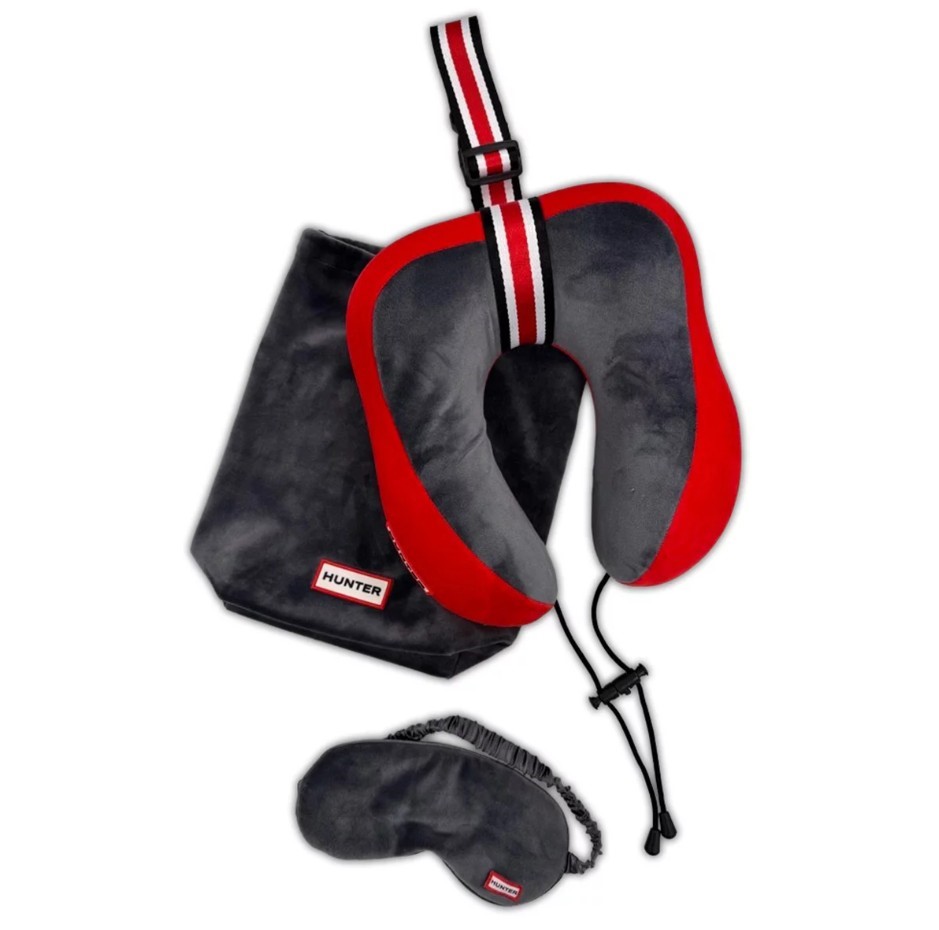HUNTER Travel Pillow & Eye Mask 3-Piece Set, Red.