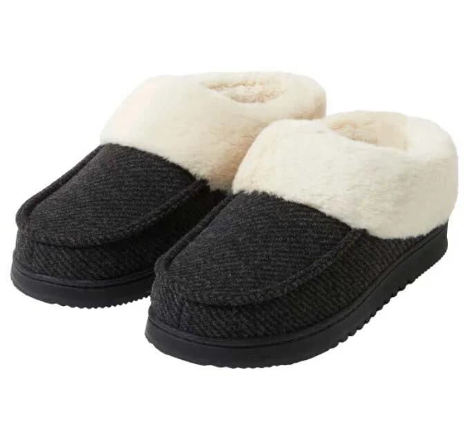 DEARFOAMS Women's Moccasin Slippers, Size S (US 5-6), Black/Cream, 31227.