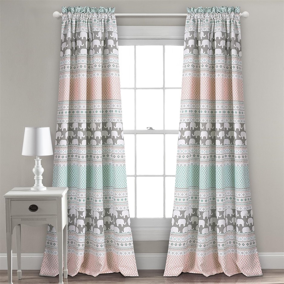 LUSH DECOR Elephant Stripe Curtains Pattern Light Filtering Window Panel Se
