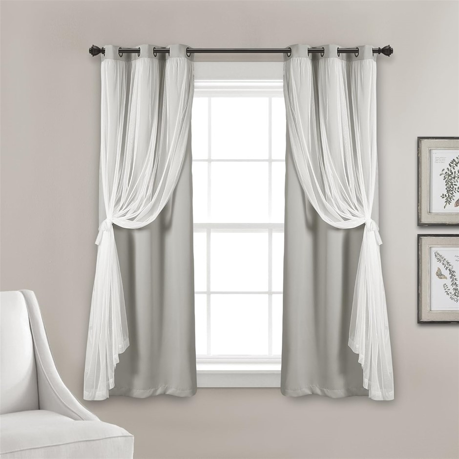LUSH DECOR Grommet Sheer Panels with Insulated Blackout Lining Window Curta