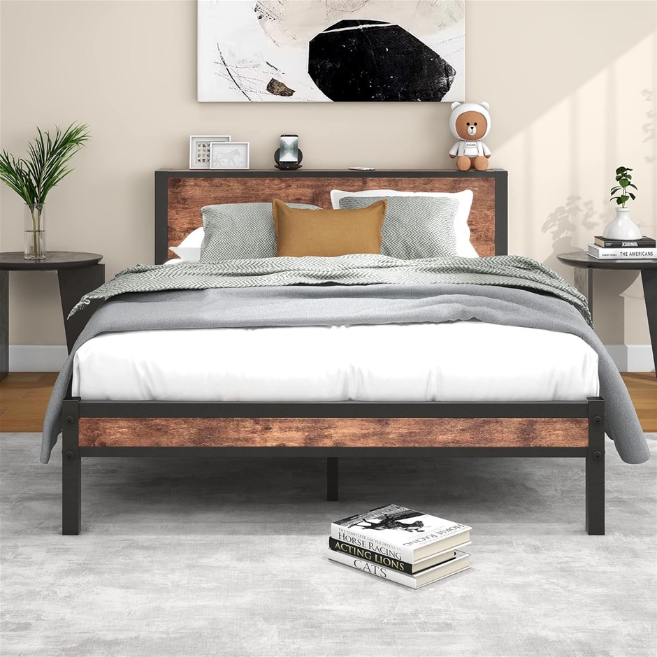 DIOLONG Queen Size Bed Frame with Wood Headboard Platform Bed Frame with St