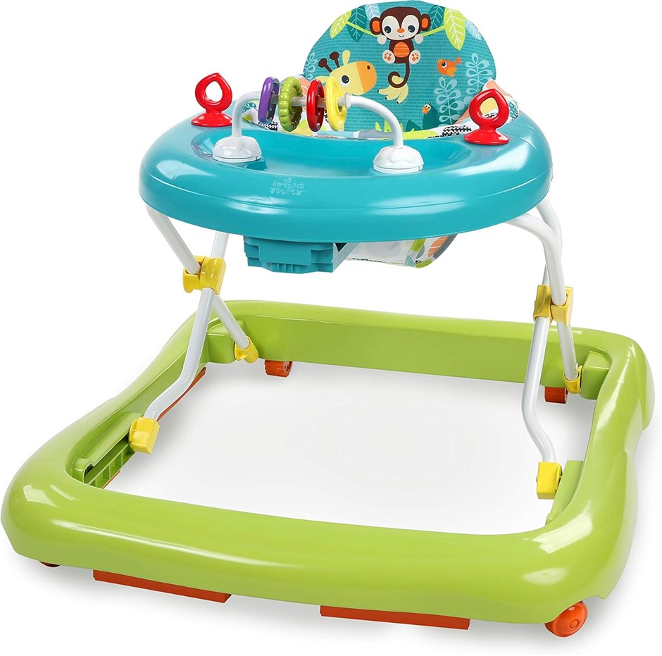 BRIGHT STARTS Giggling Safari Walker with Easy Fold Frame for Storage
