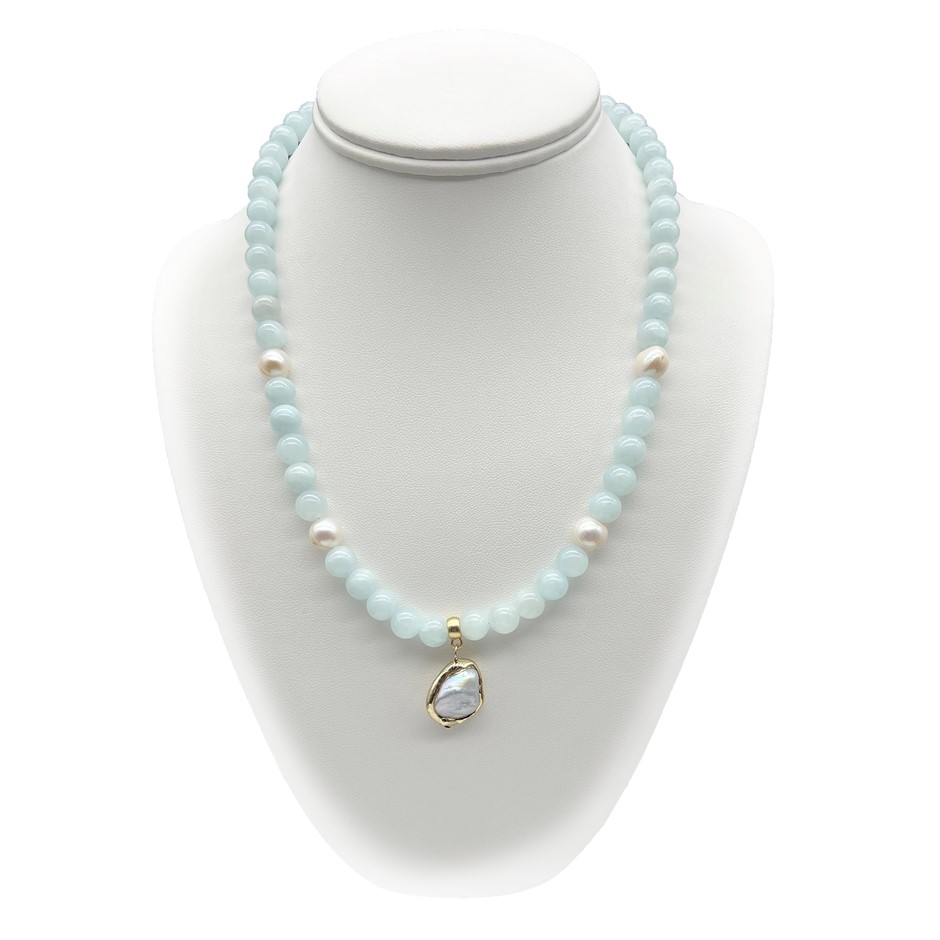 8mm 'Malaysia' Jade Quartz, Baroque Pearl Pendant Charm Necklace.