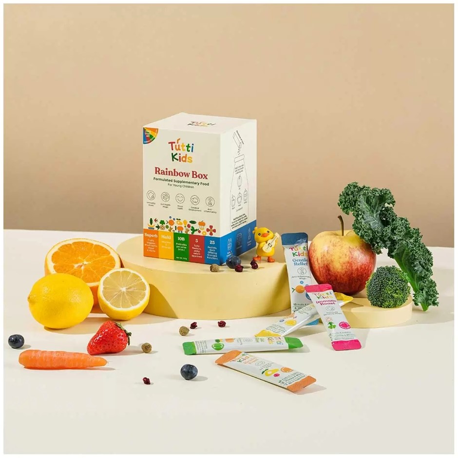 4 x TUTTI KIDS Rainbox Box (25 x 4g). NB: Best before 05/2026.