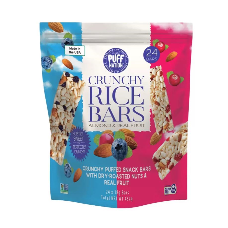 2 x Pack of 24pc PUFF NATION Crunchy Rice Bars w/ Almonds & Real Fruit, 432