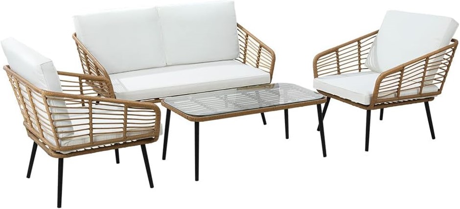 GARDEON Outdoor Sofa 4 Piece Wicker Lounge Setting Table and Chairs.
