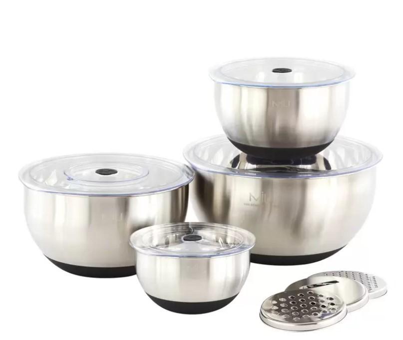MIU Mixing Bowl With Graters 4-Piece Set. NB: 1 x lid is chipped.