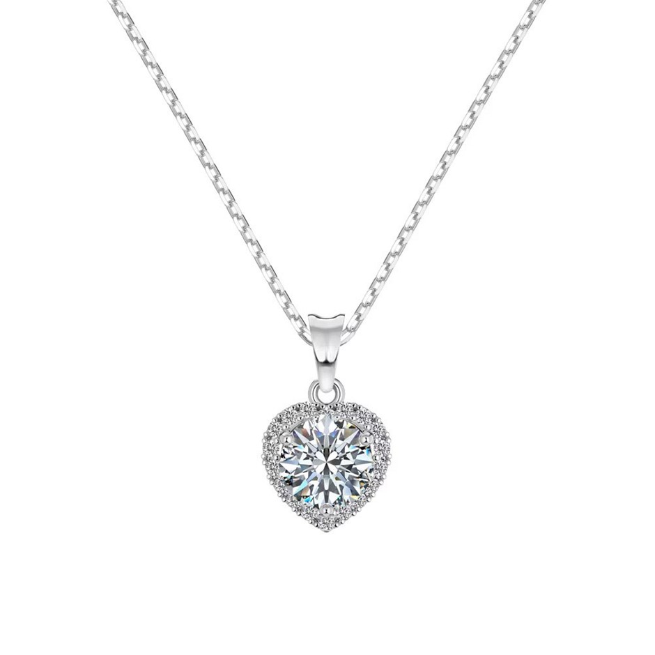 1.00ct Round Cut GRA Certified Moissanite 925 Silver Pendant Necklace