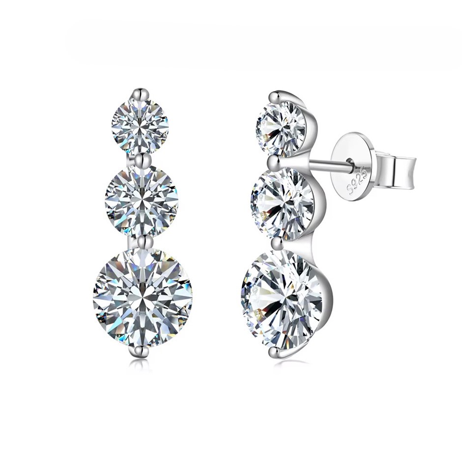 2.28ct Round Cut GRA Certified Moissanite 925 Sterling Silver Drop Earrings