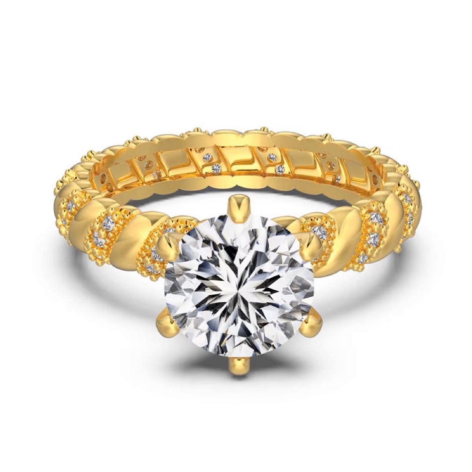 Round Cut Simulated Diamond 18K Gold Filled 925 Silver Ring - Size 8