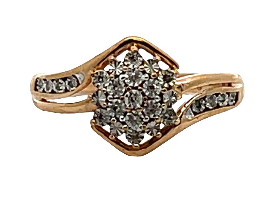 9ct Yellow Gold 0.10ct Diamond Cluster Ring