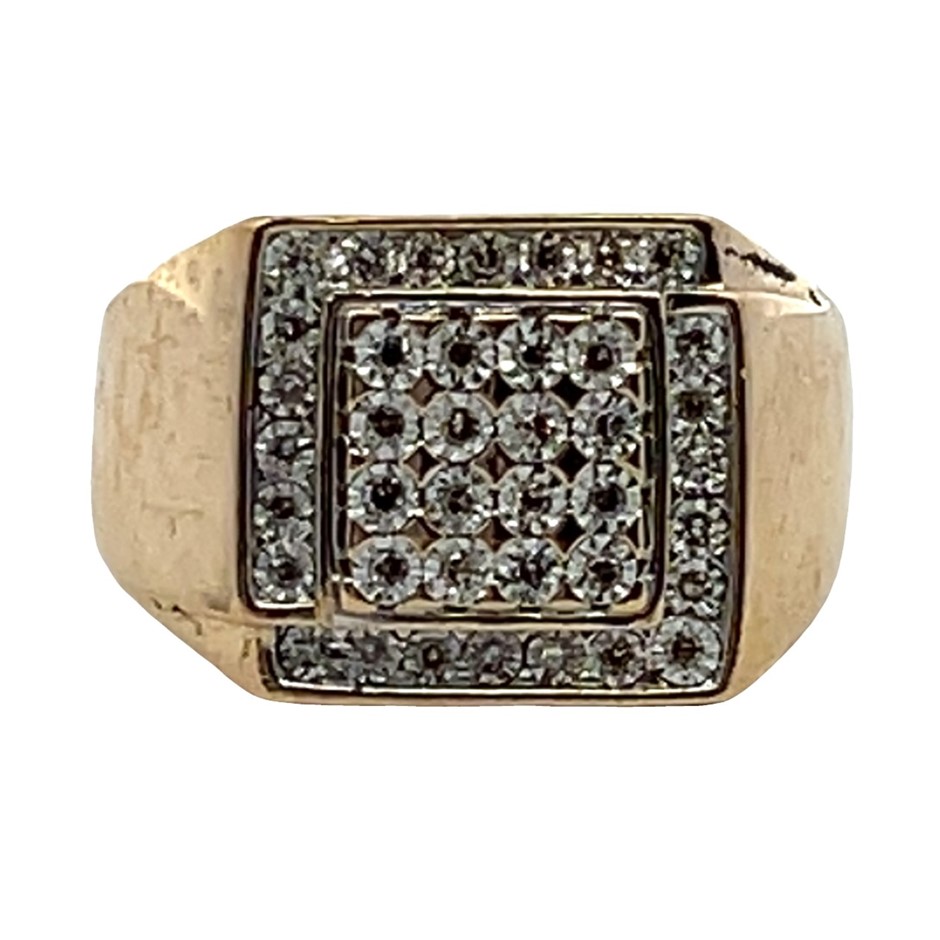 9ct Yellow Gold Diamond Men's Ring
