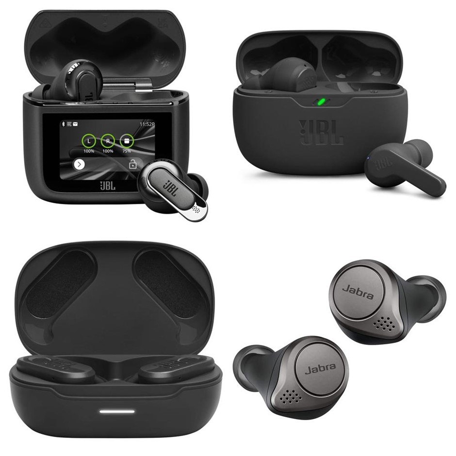 4 x Assorted Wireless Earbuds. 1 x JBL Tour Pro 3. 1 x JBL Wave Beam. 1 x J