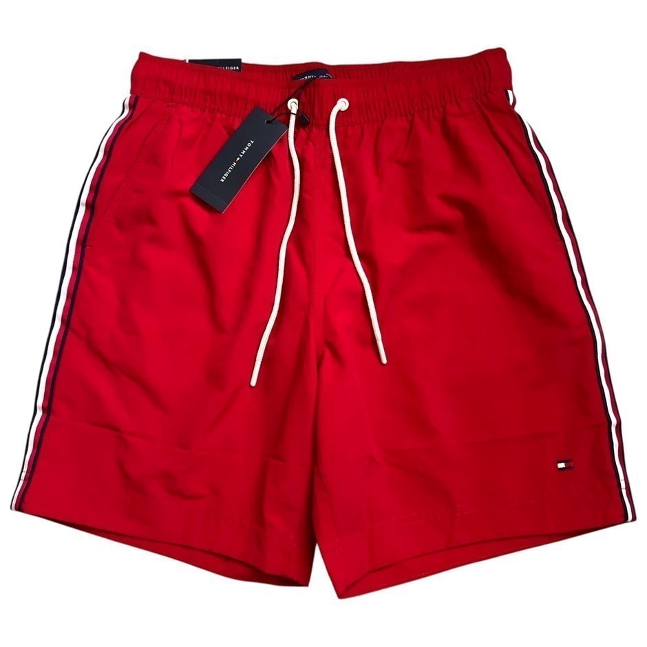 TOMMY HILFIGER Men's 7" Swim Trunks, Size 3XL, 100% Nylon, Primary Red (XLG