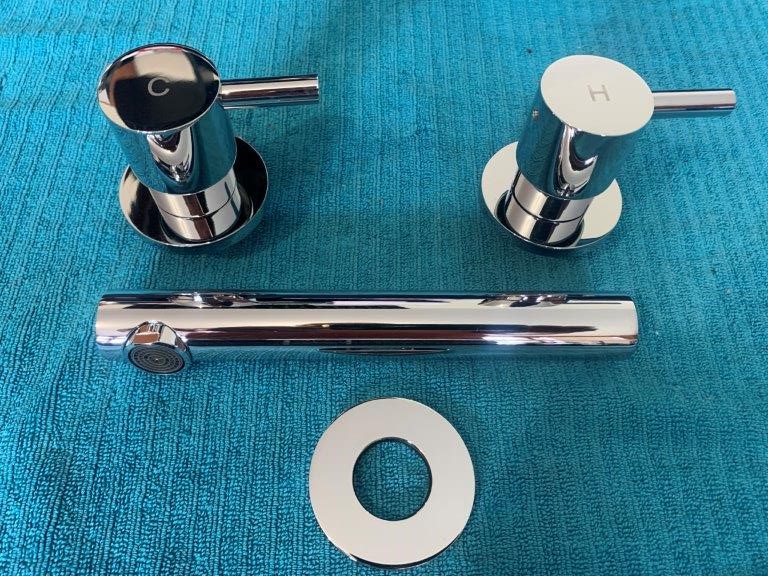 New in Box Wall Mounted Spout with Separate Hot and Cold Pin Levers - Qty 1