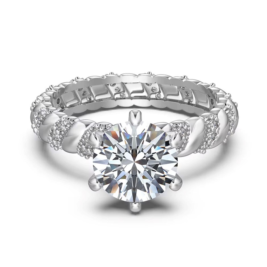 2.0ct Round Cut GRA Certified Moissanite 925 Sterling Silver Ring - Size 8