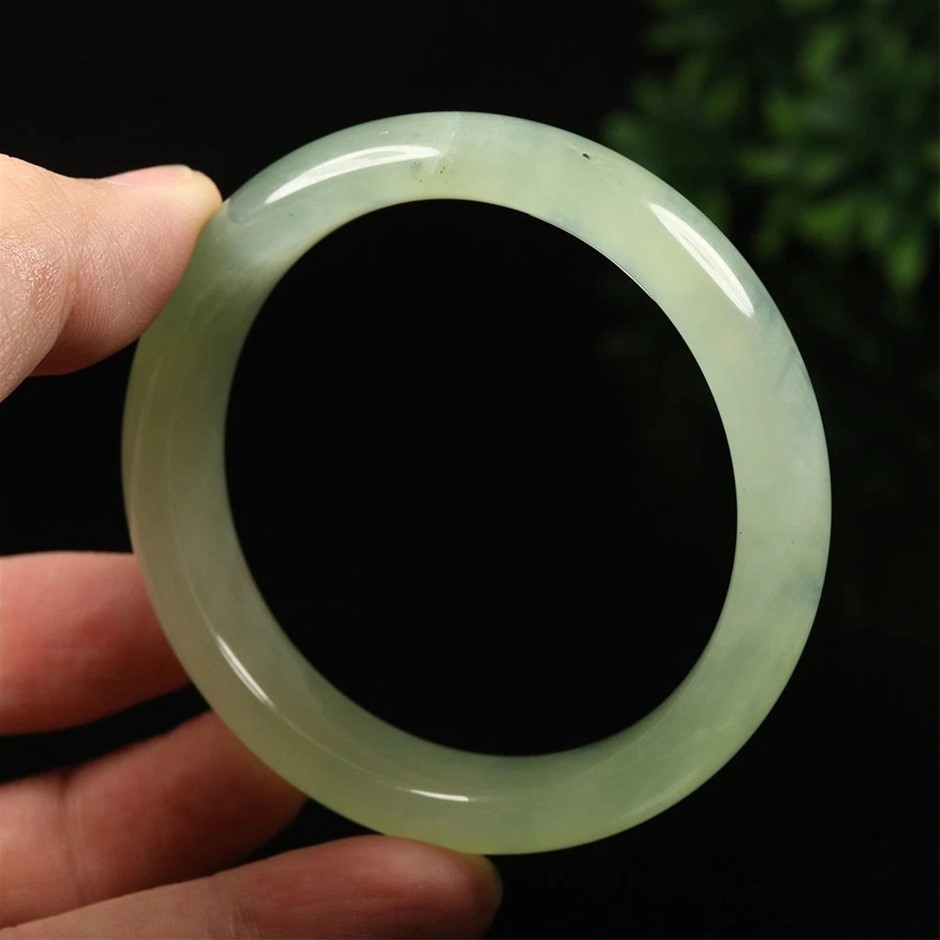 56.0mm Chinese Certified (A Grade) Natural Green Icy Jade Bracelet Bangle