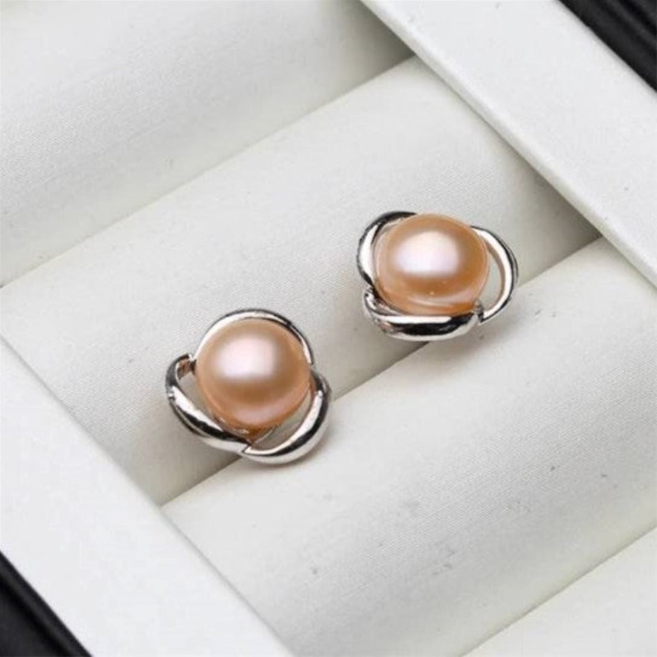 BIJ'OR - Genuine Pink Freshwater Pearl Classic Swirl Stud Earrings, RRP $59