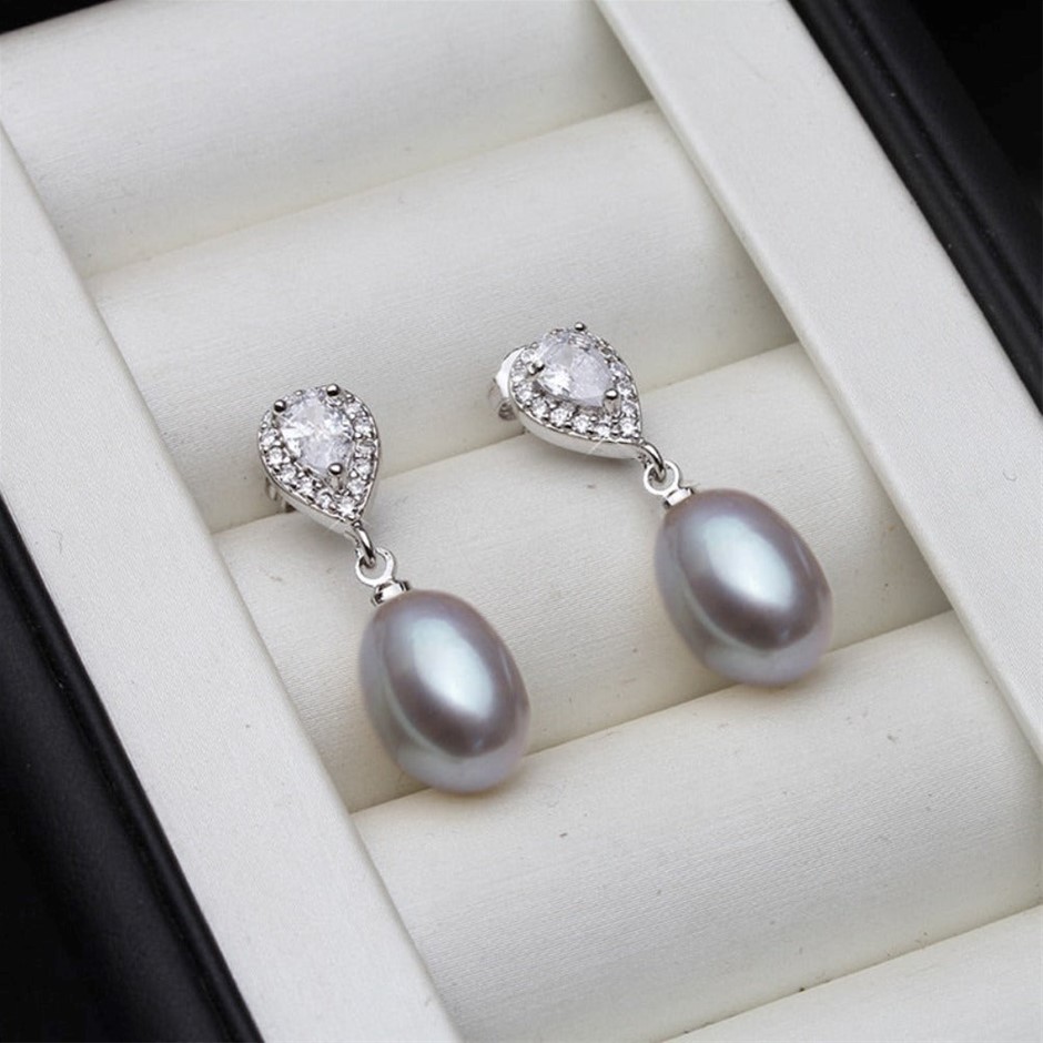 BIJ'OR - Stunning Simulated Diamond & Pearl Drop Earrings, RRP $59