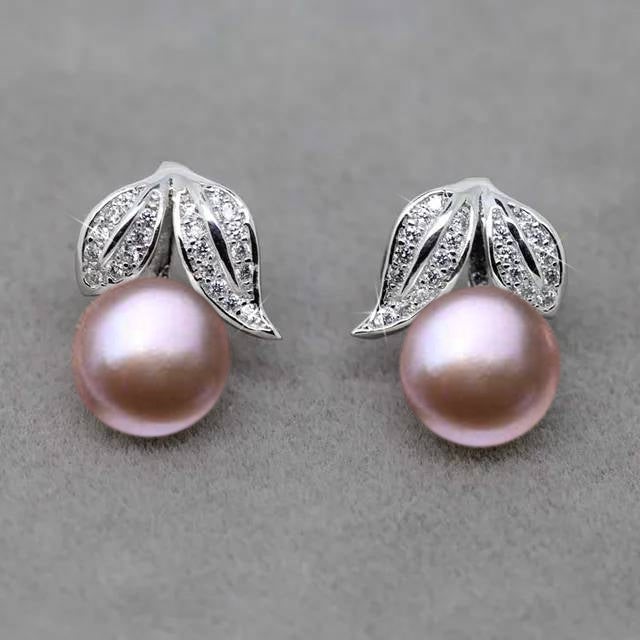 BIJ'OR - Genuine Purple Freshwater Pearl and Simulated Diamond Leaf Stud