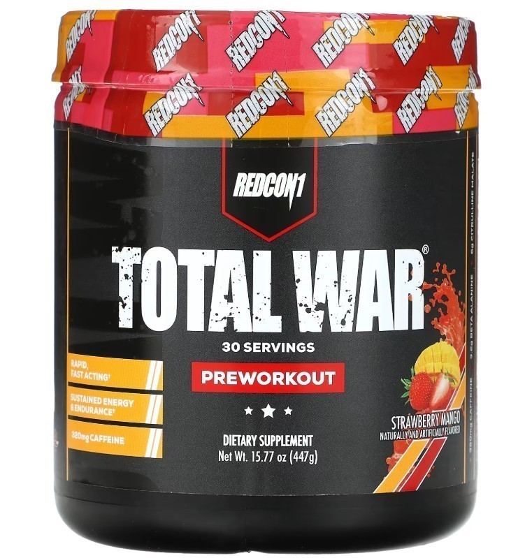 REDCON1 Total War Pre-Workout, 30 Servings, 441g, Strawberry Mango. EXP: 29