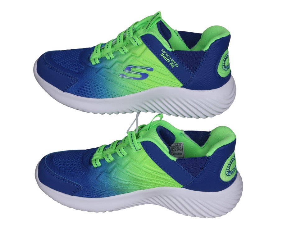 SKECHERS Kids' Swift Fit Shoes, Size US1 / UK13, Blue/Lime (BBLM), 17301L.