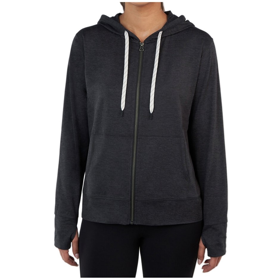 SIGNATURE Women's Lightweight Zip Hoodie, Size XL, Black.