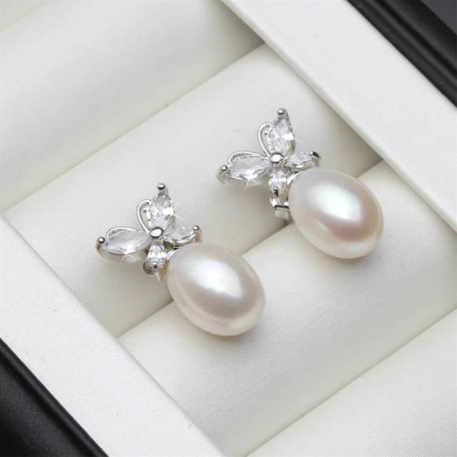 BIJ'OR - Genuine White  Pearl & Simulated Diamond Earrings RRP $59