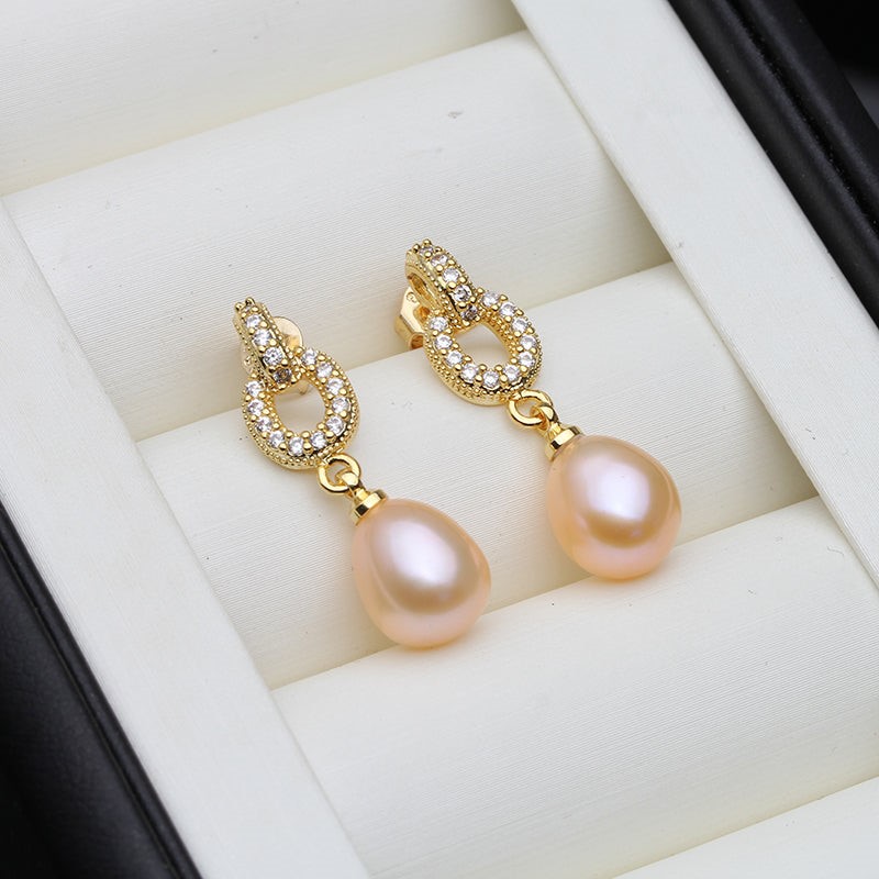BIJ'OR - Designer White Pink Freshwater Pearl Drop Earrings in Gold RRP $59