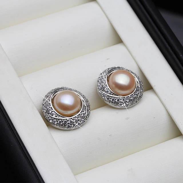 BIJ'OR - White Pink Pearl & Simulated Diamond Round Stud Earrings RRP $59
