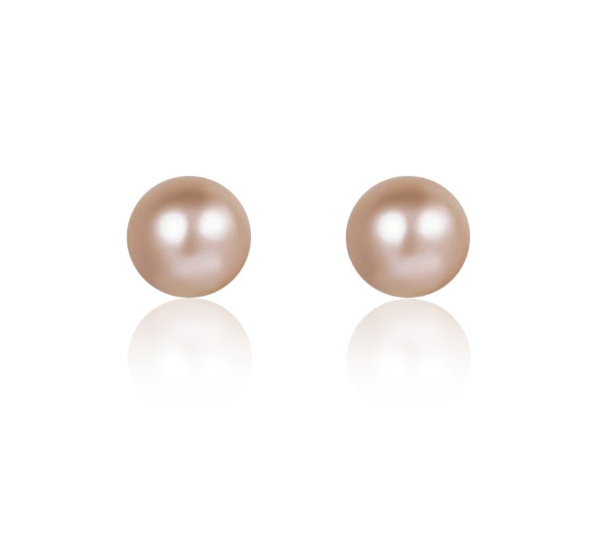 BIJ'OR - Designer Round Pearl Stud Earrings in Pink - 6-7mm RRP $49