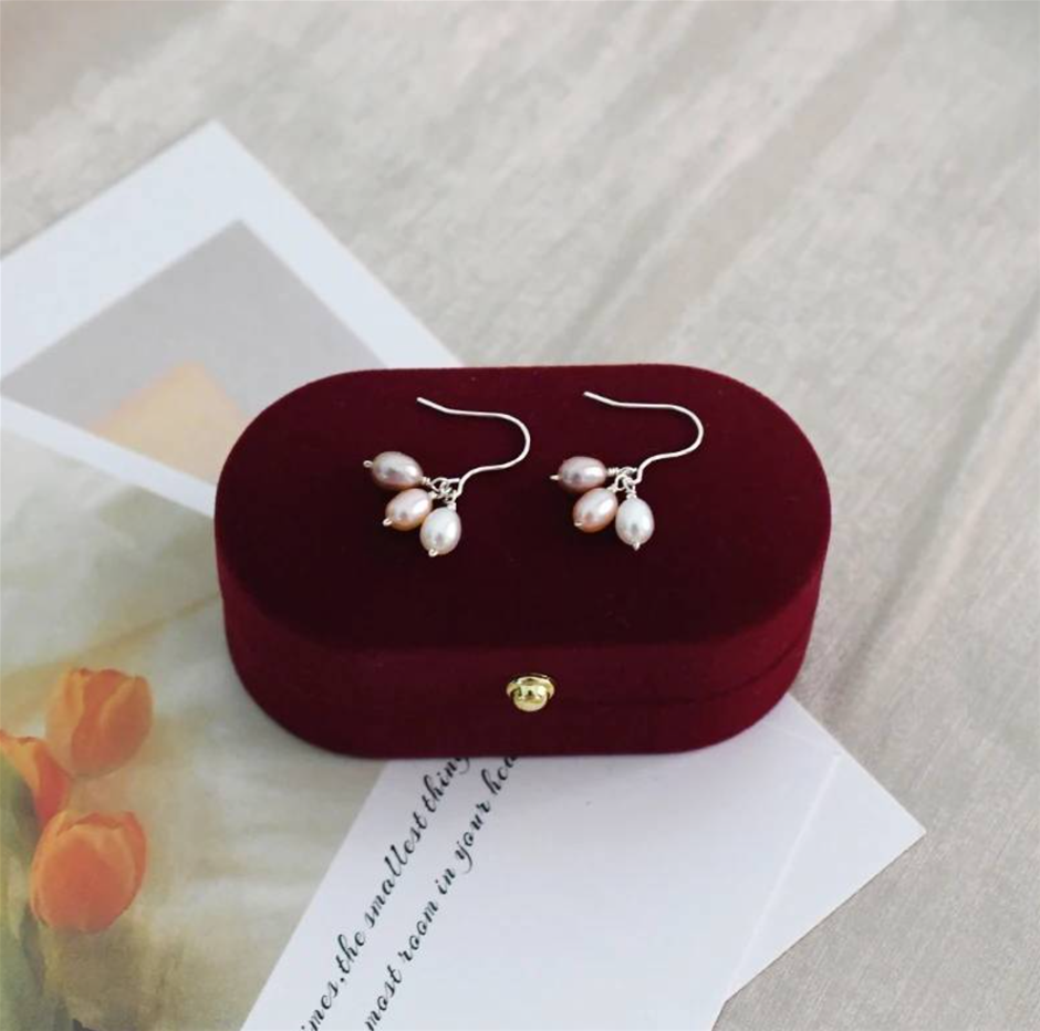 BIJ'OR - Designer White, Pink, Purple Pearl Triple Drop Earrings RRP $59